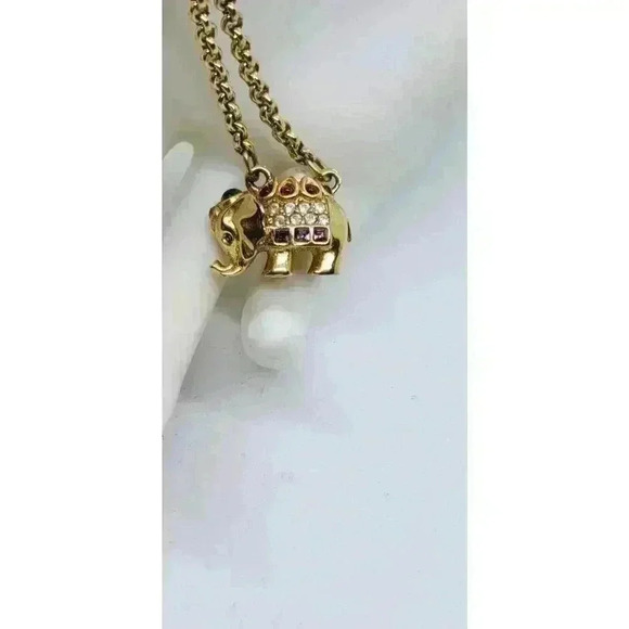 Vintage Joan Rivers Swarovski Crystal Elephant Gold Electroplate Necklace 1990s - Picture 8 of 16